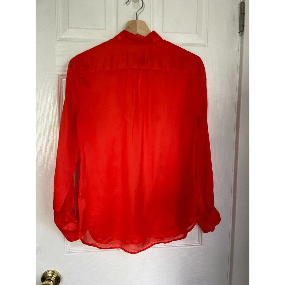 J. CREW size 2 Button Up Shirt in Sheer Organza Womens red READ!!